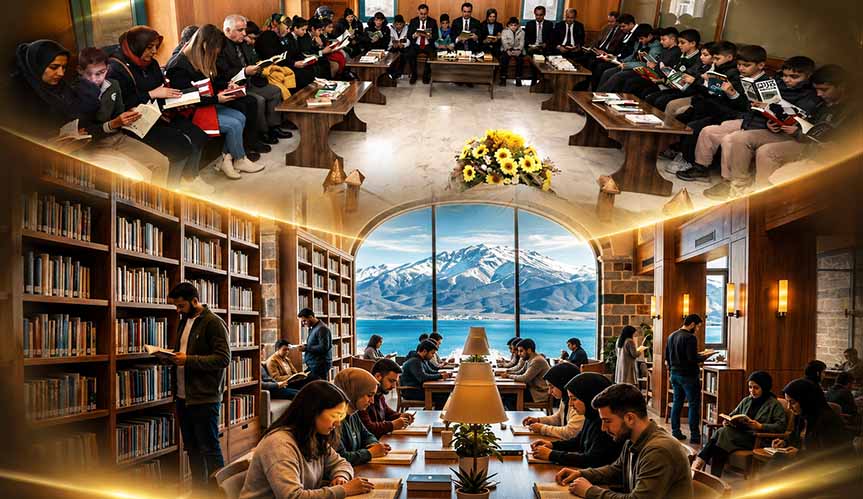 Bitlis’te kitap okuyan öğrenciler ve halk kütüphanesi içerisinden görüntü